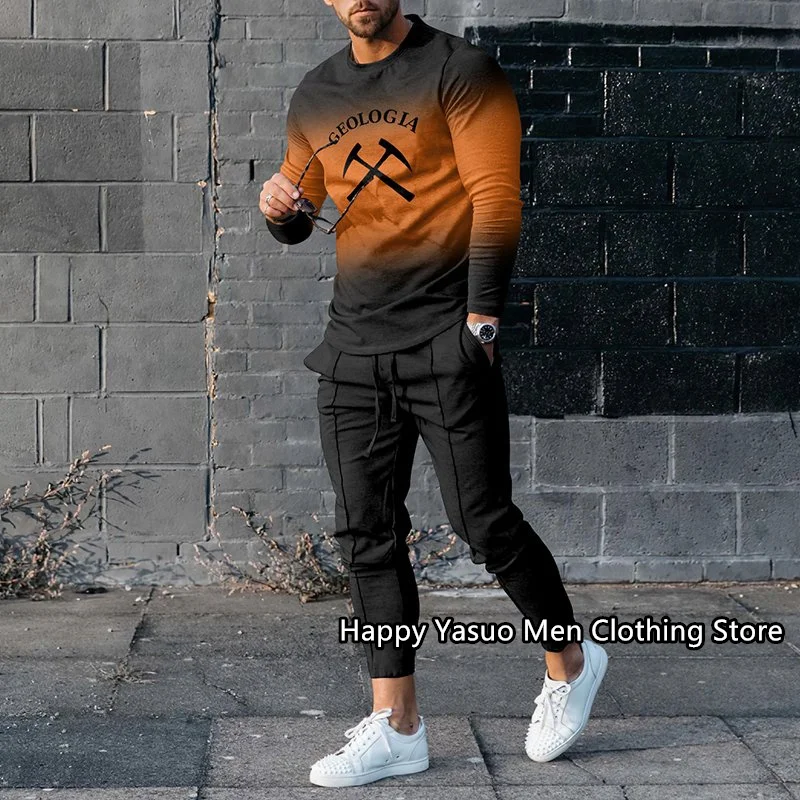 

Fashion Trend Men Clothes 3d Print Set Male Tracksuit Sportwaer Jogger Outfit Suit Men's Long Sleeves T-shirt+pants 2pcs Sets