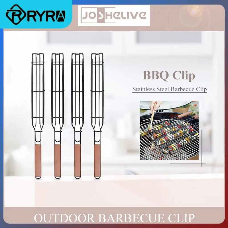 

Сетка для барбекю с металлическим покрытием, многоразовая сетка для барбекю, корзина для барбекю, деревянная ручка