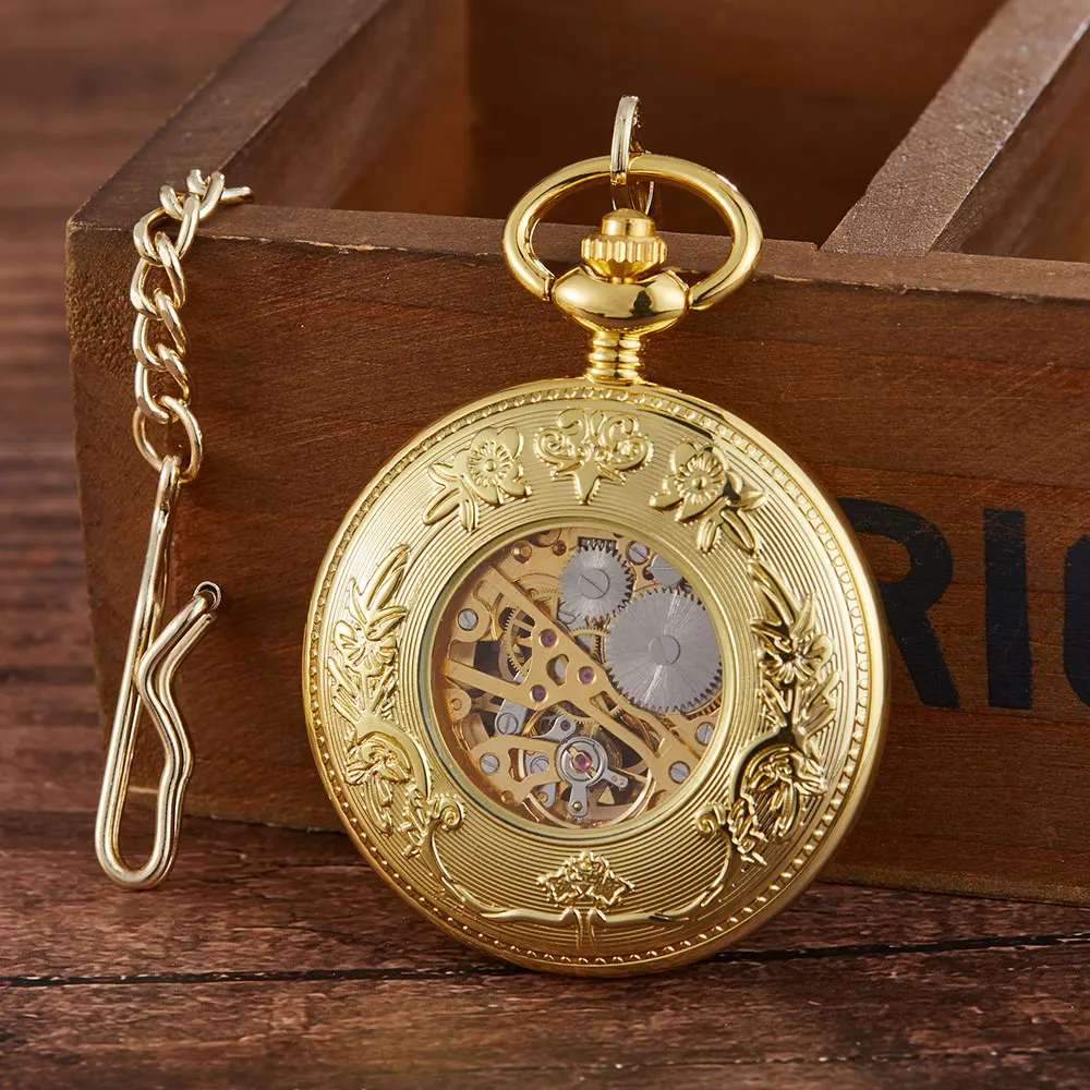 Vintage Luxury Brand Golden Silver Design Skeleton Mechanical Pocket Watch Men Antique UniqueNecklace Pocket & Fob Watches Chain
