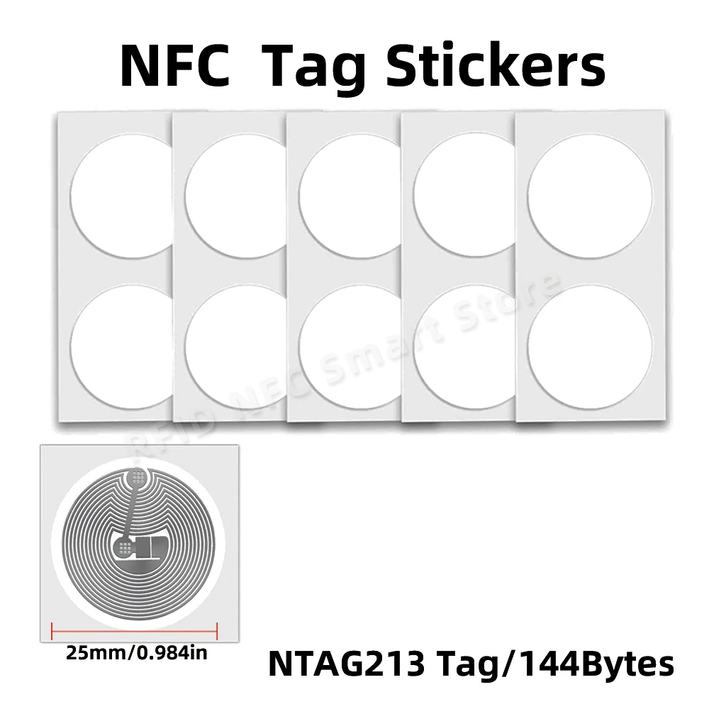 (10 Шт.) Белая Rfid-метка 25 Мм Iso14443a 13 56 Мгц Ntag 213 Универсальная Nfc-этикетка Для Контроля