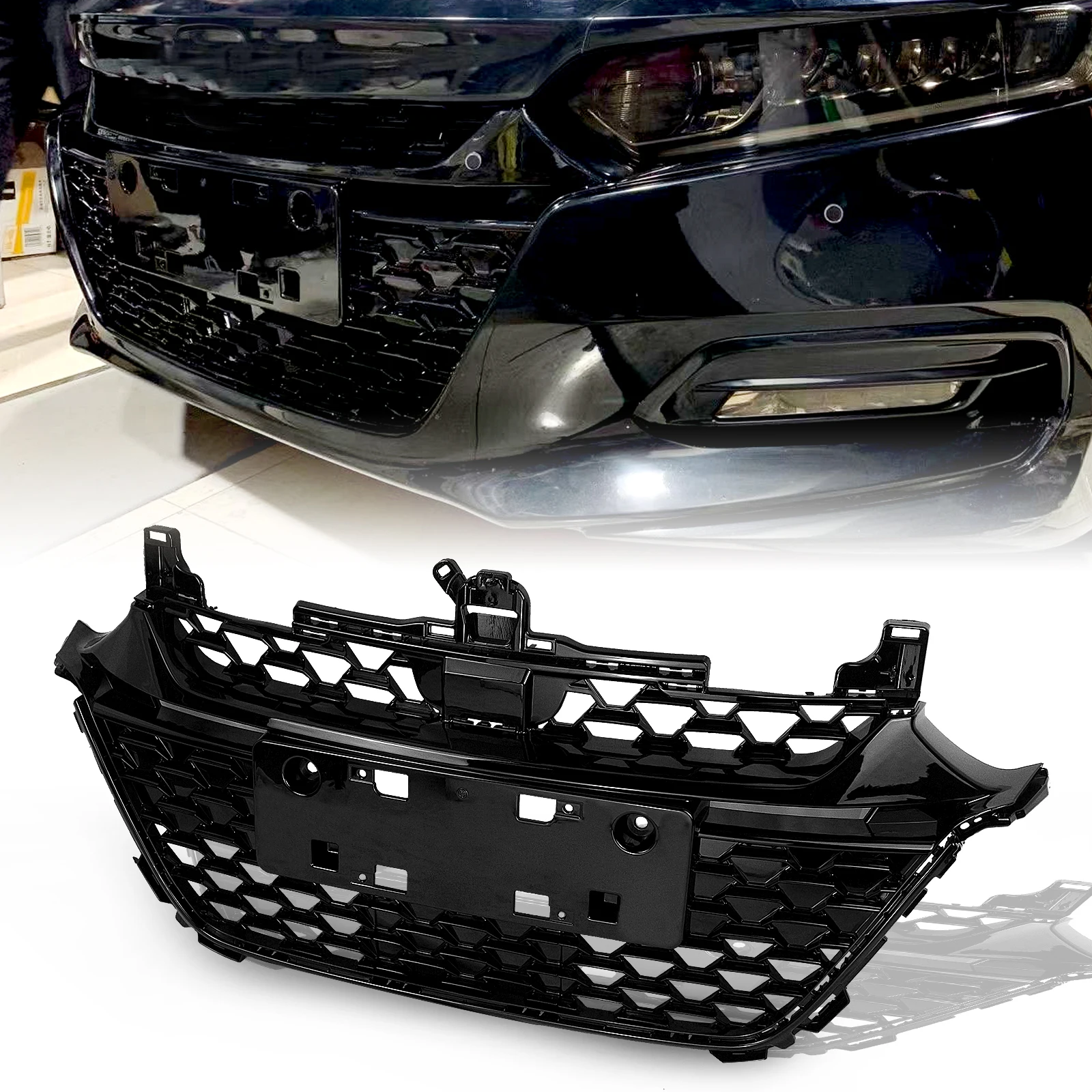 Front Grille Racing Grill For Honda Accord 2018-2020 Honeycomb Style Black Replacement Car Upper Bumper Hood Mesh Body Kit Grid