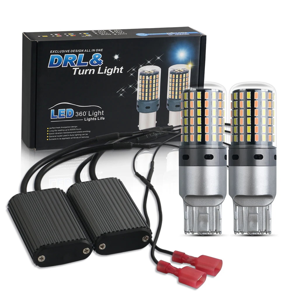 

1 комплект 1156 P21W BA15S PY21W BAU15S 3156 7440 W21W 3014 120SMD Canbus безошибочный автомобильный сигнал поворота DRL двухцветный белый желтый