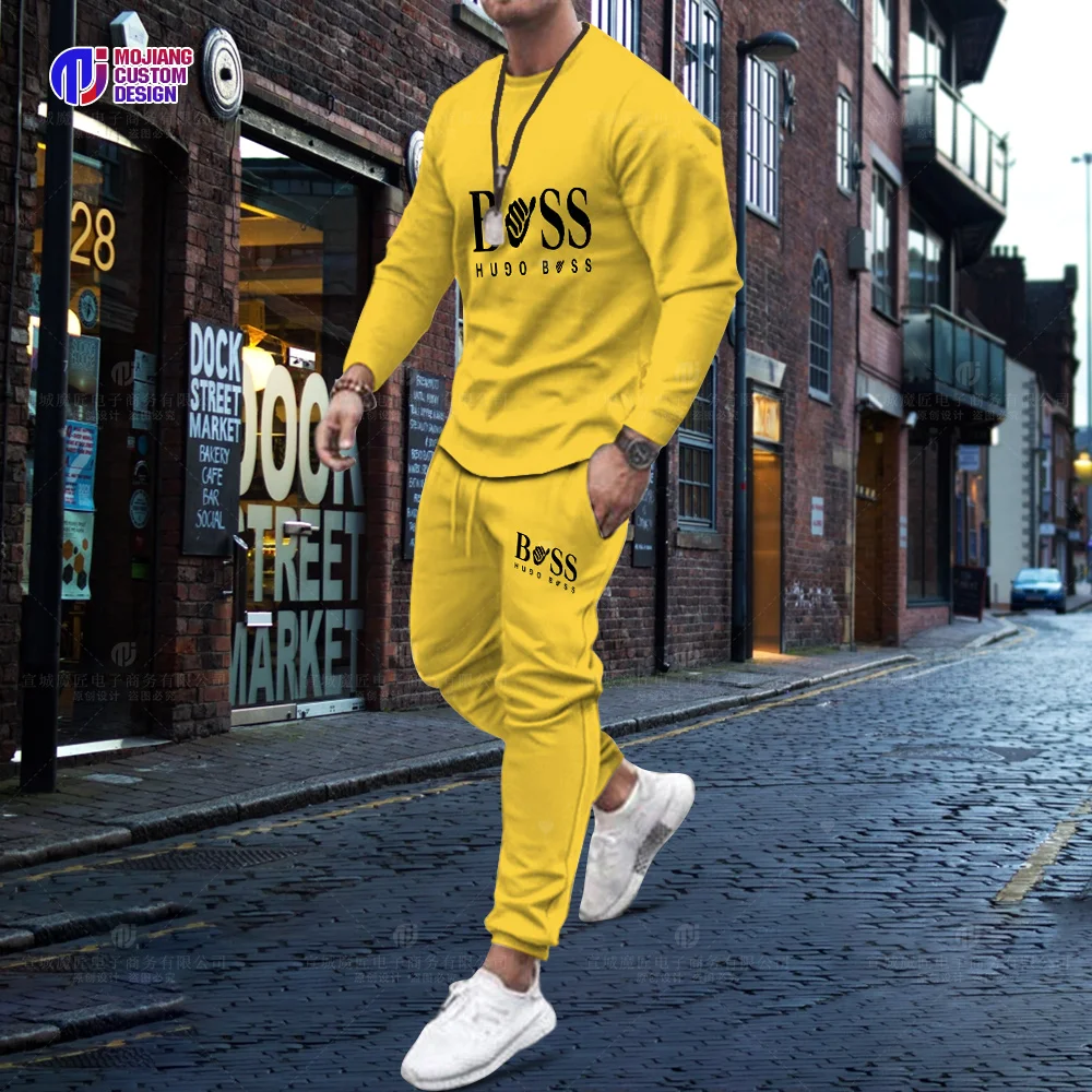 Men's Long Sleeve T-Shirt Loose O Neck Fashion Top Set 3D Printing Brand Series Youth Casual Harajuku Loose Top Trousers