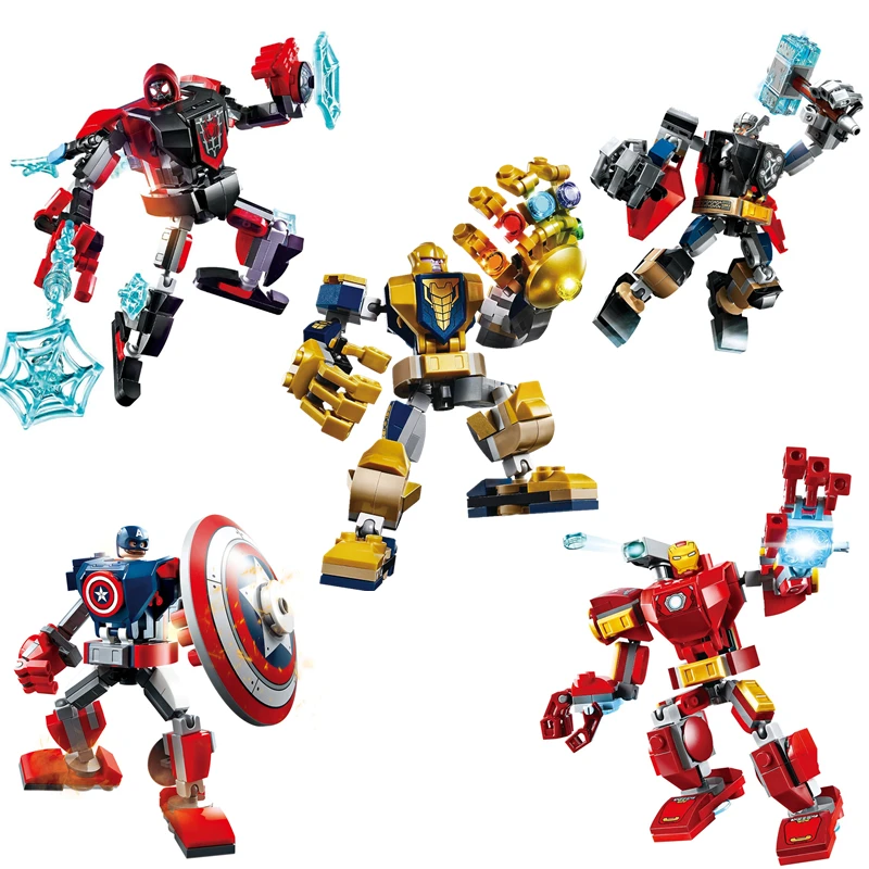 

Marvel Avengers Mech Toys Thor Spider-Man Thanos Mecha Boy Fighting Insert Model Building Blocks Minifigure Children's Toys