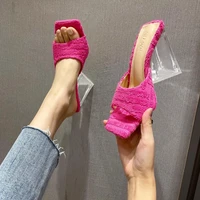 fashion sexy high heel slippers women summer 2022 new crystal heel thick heel slides for women slippers high heels women shoes