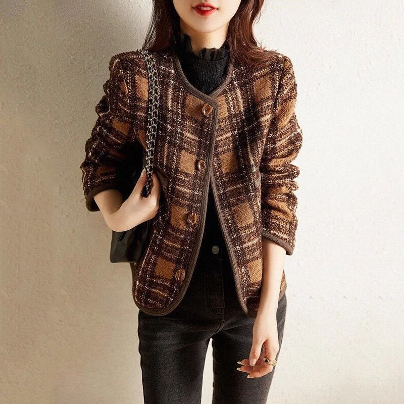 

Женская твидовая короткая шерстяная куртка в стиле ретро, Осень-зима