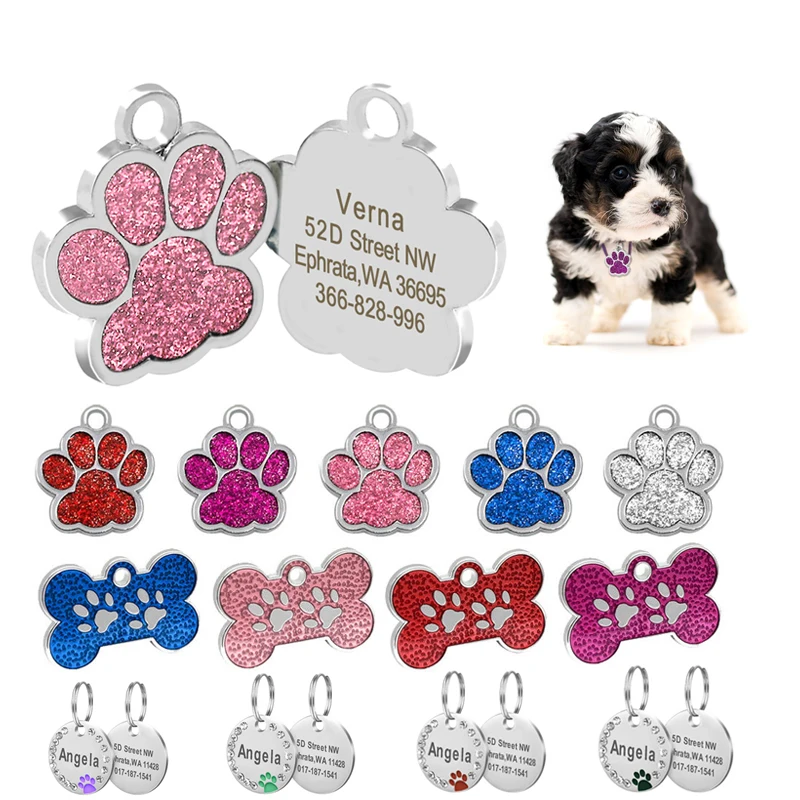 

Custom Anti-lost Dog ID Tag Engraved Pet Dog Collar Accessories Personalized Cat Puppy ID Tag Stainless Steel Bone/Paw Name Tags