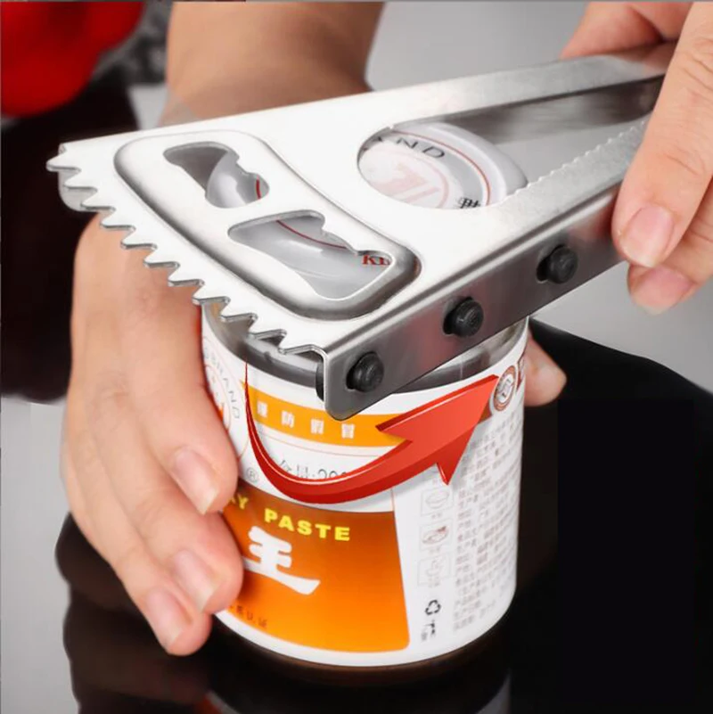

Multifunctional Bottle Opener Beer Can Jar Opener Kitchen Gadgets Stainless Steel Openers For Round Cap Pull Tab Open Corkscrew