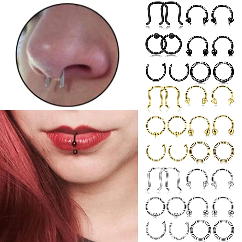 

6Pair Stainless Steel Hinged Seamless Septum Hoop Nose Ring Horseshoe Rings Cartilage Tragus Clicker Body Piercing Jewelry Clear