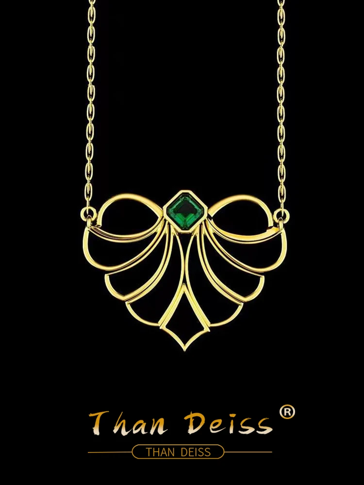 

Original 18 Karat Gold Heart Pendant 925 Silver Necklace Female Collarbone Chain Simple Cold Wind Inlaid With Emerald Zirconia