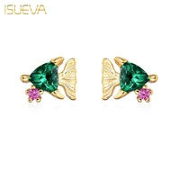 isueva gold filled small stud earrings for women colour cz zircon fish huggie earrings 2022 fashion jewelry wholesale