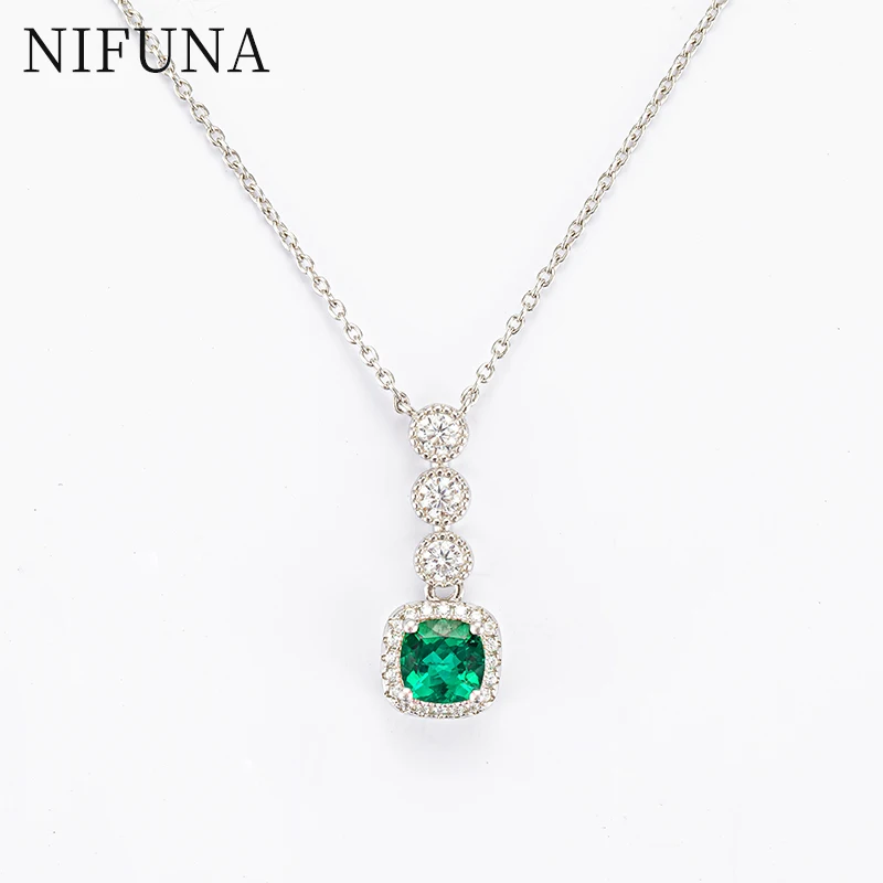 

NIFUNA Lab Grown Emerald Pandent Stering Silver Necklace High Carbon Diamond Inlay Female Jewelry Wedding Party Gift For Girl
