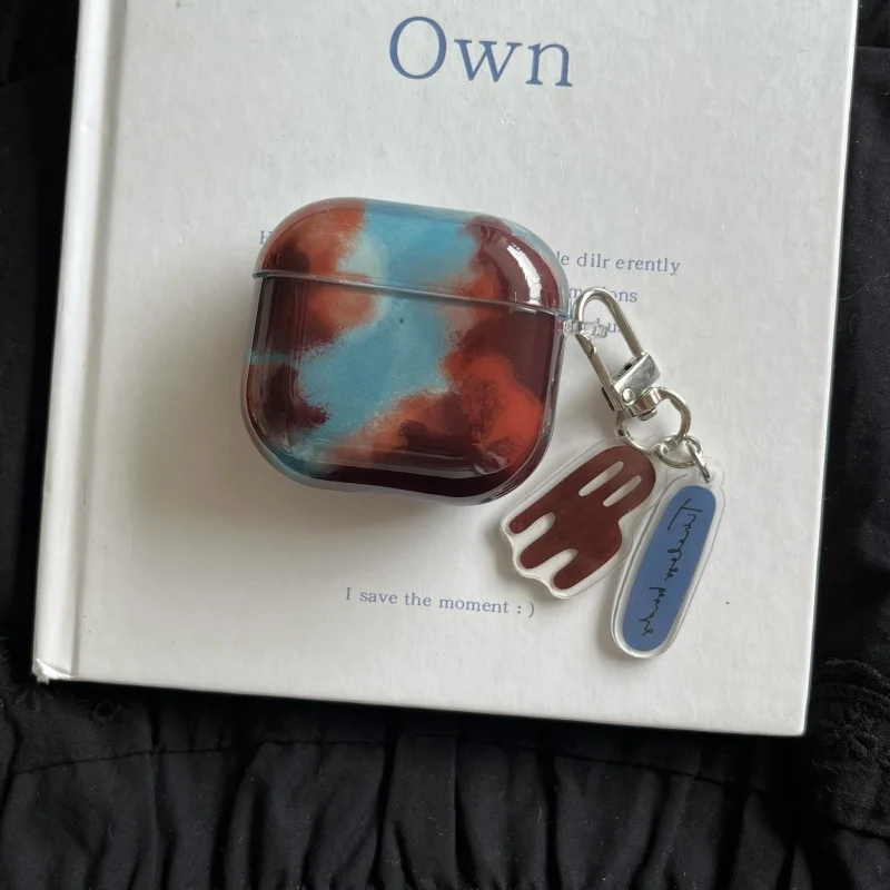 Портативный сине-коричневый чехол для наушников с янтарным узором и крючком Apple