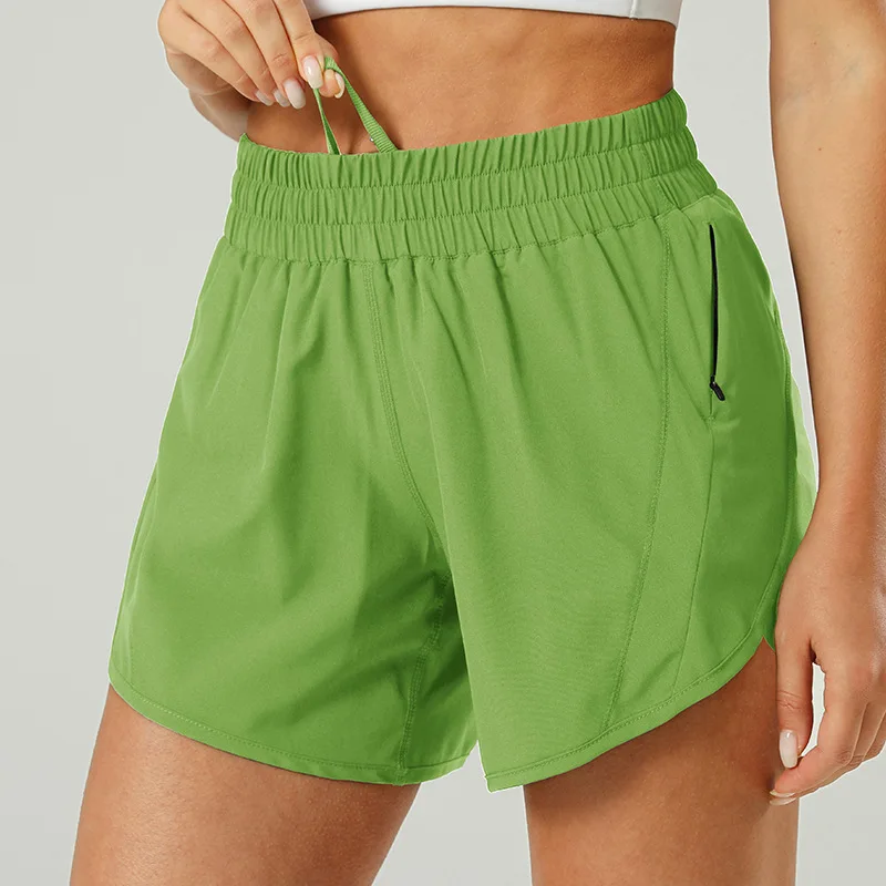 

New Freight Free LU-U Zipper Pocket Fitness Shorts Women's Anti-glare Hip Warping Running Loose Slimming Yoga Shorts
