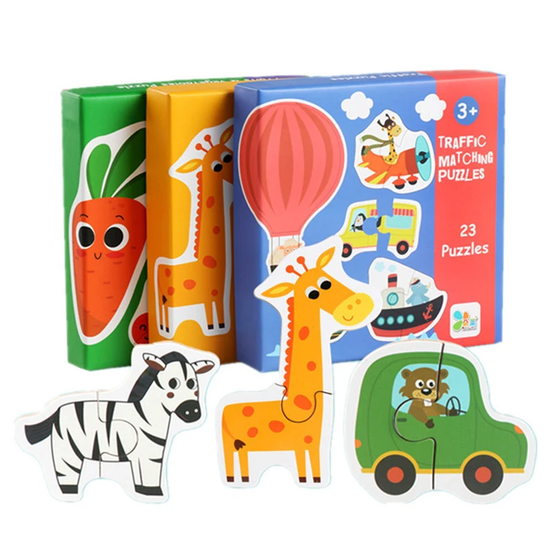 

Puzzle Cartoon Animal Traffic Matching Puzzle Toddler Fruit Card Match Game Baby Early Educational Cognitive Montessori Toys