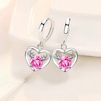 wholesale s925 sterling silver 2021 women fashion jewelry high quality blue pink crystal zircon heart love deer earrings