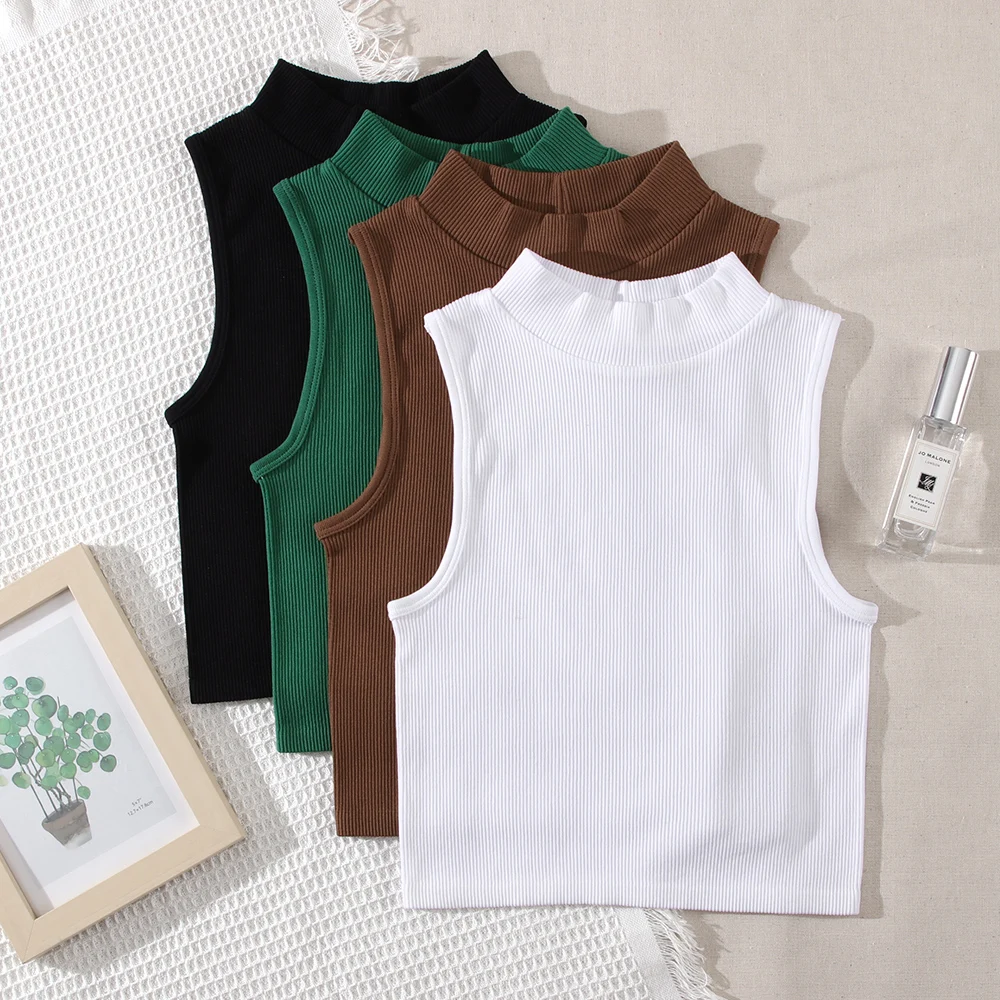 

SALSPOR High Collar Yoga Gym Tank Top Women Seamless Knitting Casual Corset Top Fashion Stretch Skinny Crop Top Corset Female