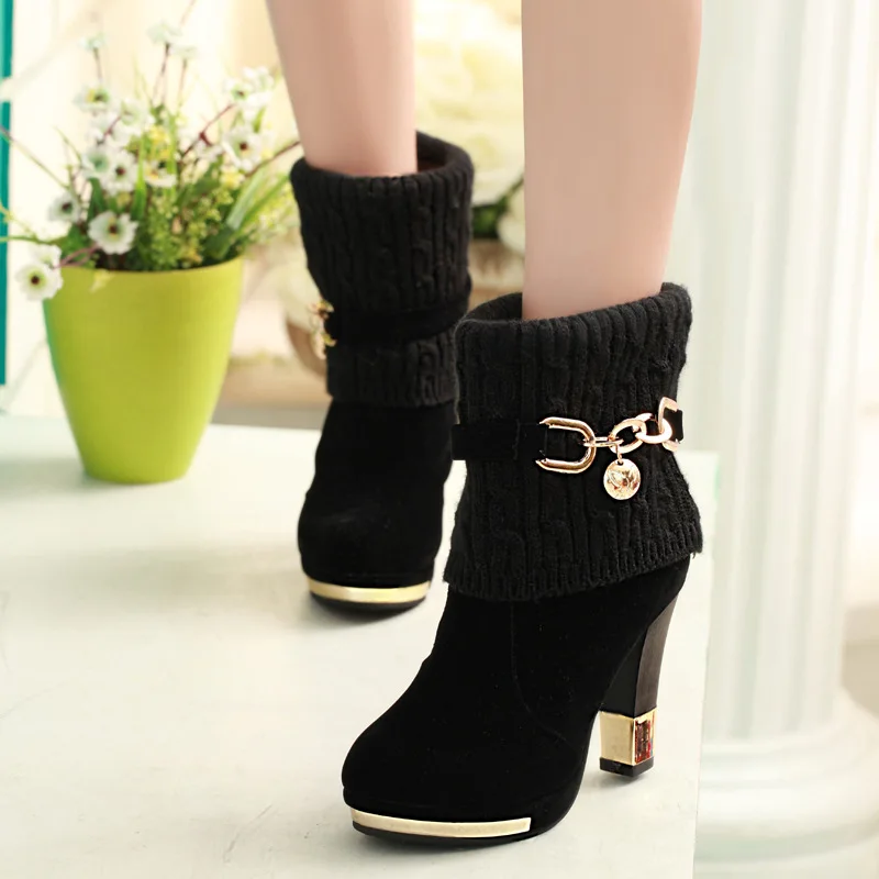 

Women's High-heeled Shoes Women's Thick Frosted Wool Shoes 2021 Thick High-heeled Suede Mid-tube Boots Warm and Velvet Boots