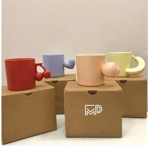 

300ML Nordic Ins Wind Mug Love Cherry Banana Peach Mug Couple Ceramic Coffee Cup Creative Water Drinkware Cartoon Pictures Hot