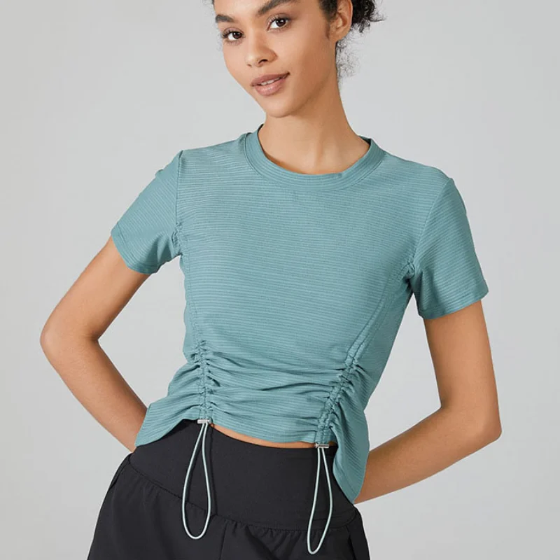 

Yoga Sports Short-Sleeved Sexy Women's Drawstring Fitness Clothes Running Casual Slimming Tops Exercise T-Shirts Gym Wear