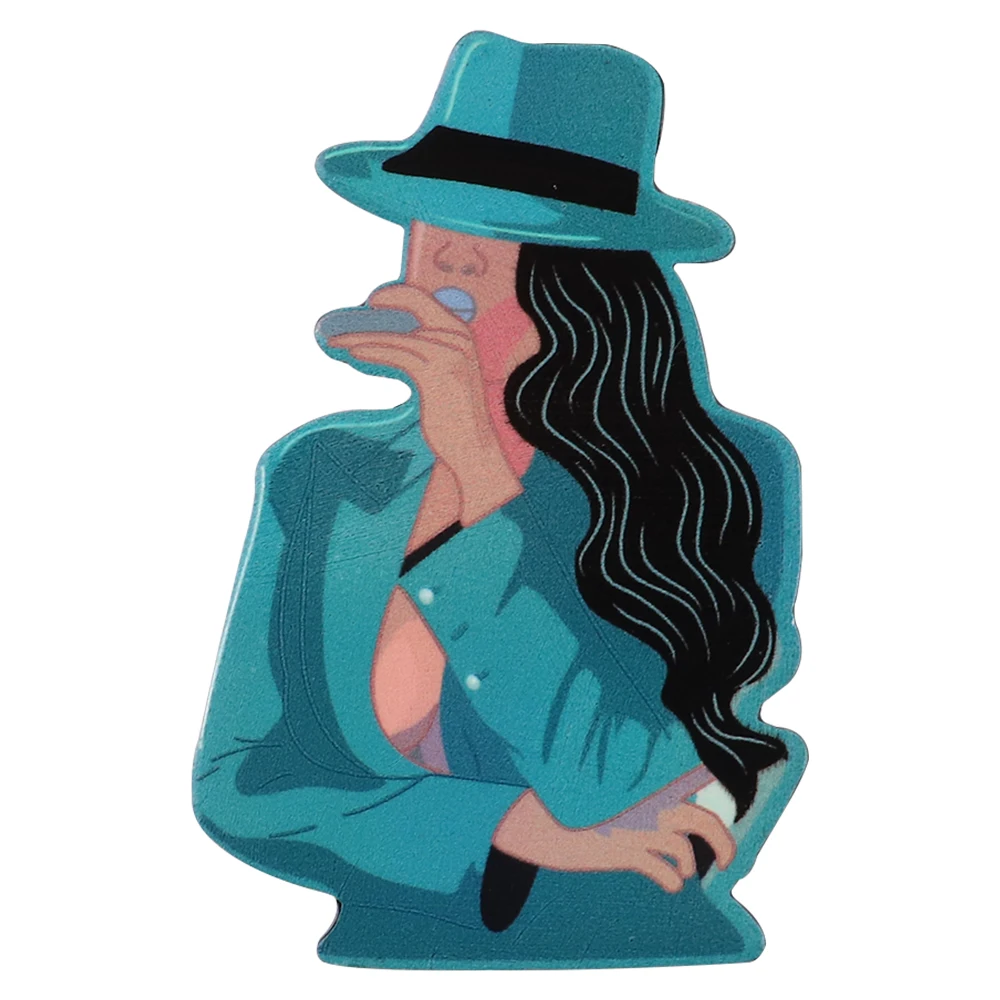 

New Punk Cool Blue Suit Lady Acrylic Brooches For Women Figure Print Lapel Pins Badge Brooches Clothing Party Jewelry Pin Gifts