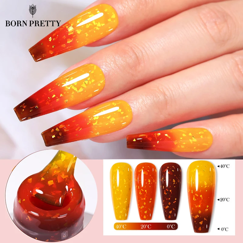 

BORN PRETTY Thermal Gel Nail Polish 3-layers Color Changing Gold Glitter Effect Gel Varnish All For Manicure Long Lasting Nails