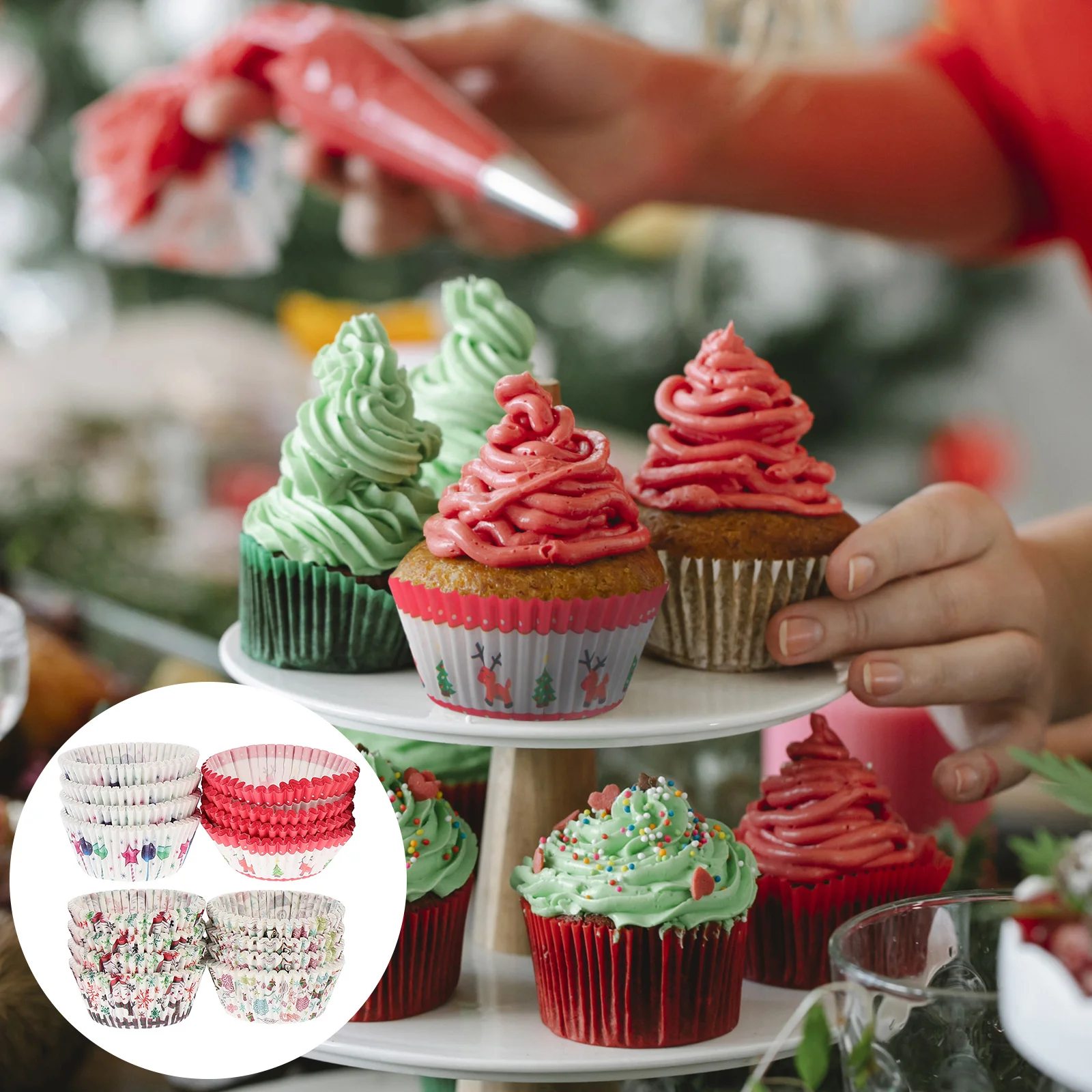 

Cupcake Christmas Baking Cups Cup Muffin Liner Mini Paper Cake Pan Decors Holidayoil Proofwrappers Supplies Pudding Liners Pans