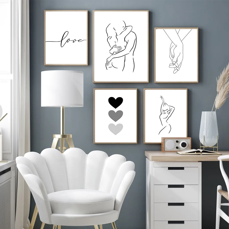 

Nordic Wall Posters and Prints for Couples' Bedroom Wall Decor Love Kiss Heart Hands Art Pictures Canvas Painting Home Decor
