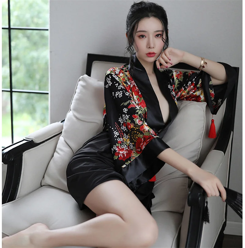 Yukata Haori женское японское кимоно комплект из 2 предметов рубашка и юбка кардиган