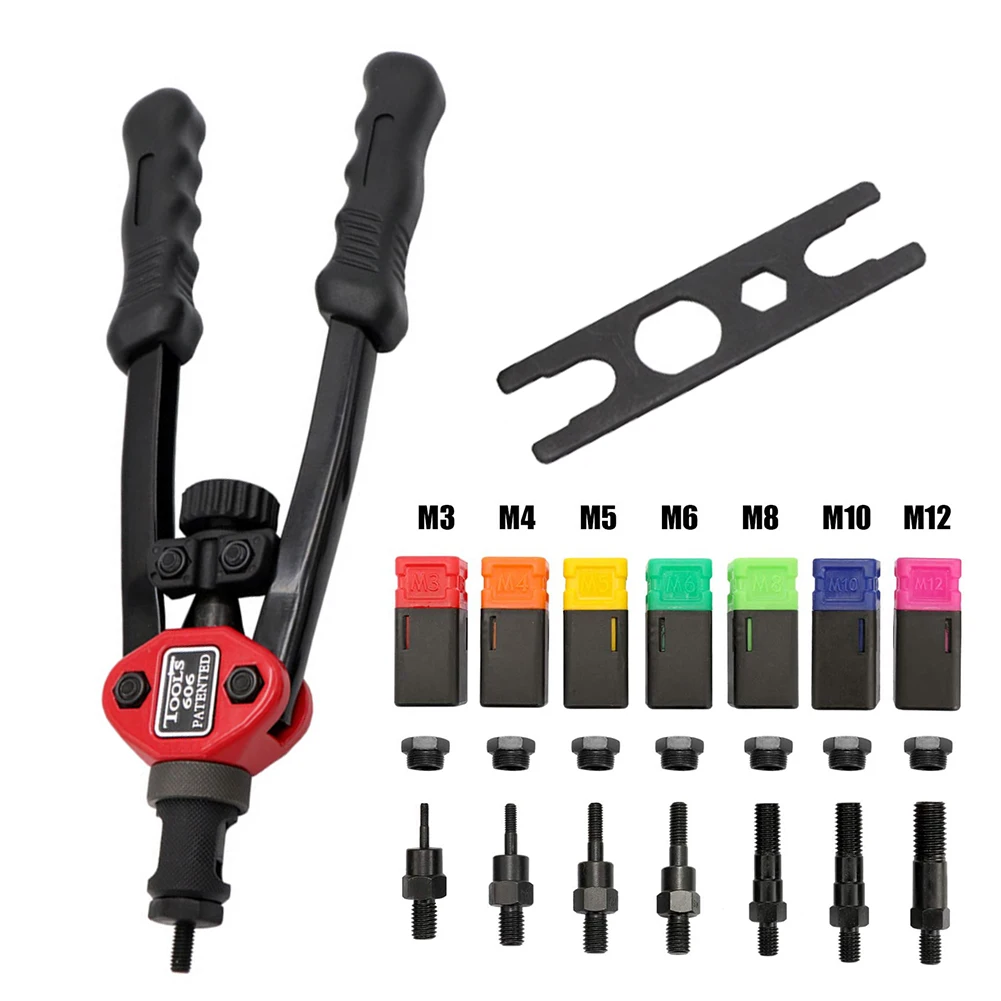 

New Hand Rivet Nut Tool Kit Labor-Saving Hand Riveter Rivet Gun Set with Nuts Assortment M3/M4/M5/M6/M8/M10/M12 Wrench