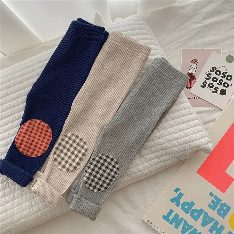 

Baby Pants 2022 New Fahsion Cotton Patch Bottoms Boys Girls Spring Autumn Plaid Infant Casual Trousers