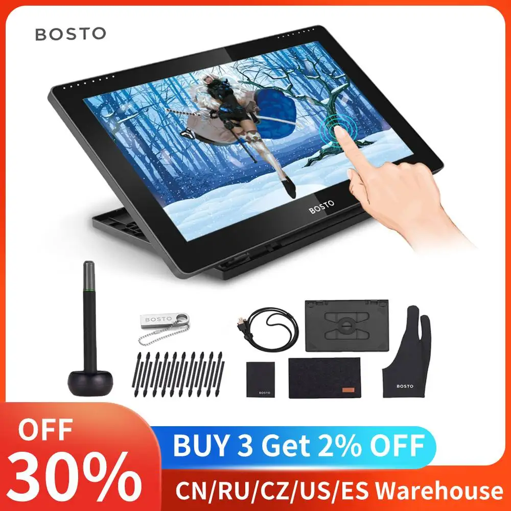 

BOSTO BT-16HDT Portable 15.6 Inch H-IPS LCD Graphics Drawing Digital Tablets Art Graphics Tablet Monitor 8192 Leverls Pressure