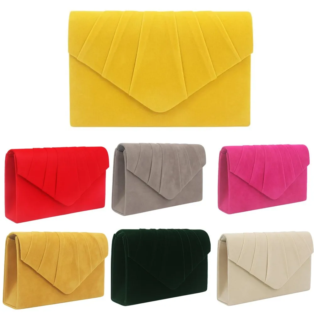 Women Suede Velvet Leather Envelope Ladies Evening Wedding Clutch Luxury Handbag Women Bags Designed Clutch Summer Prom Bag