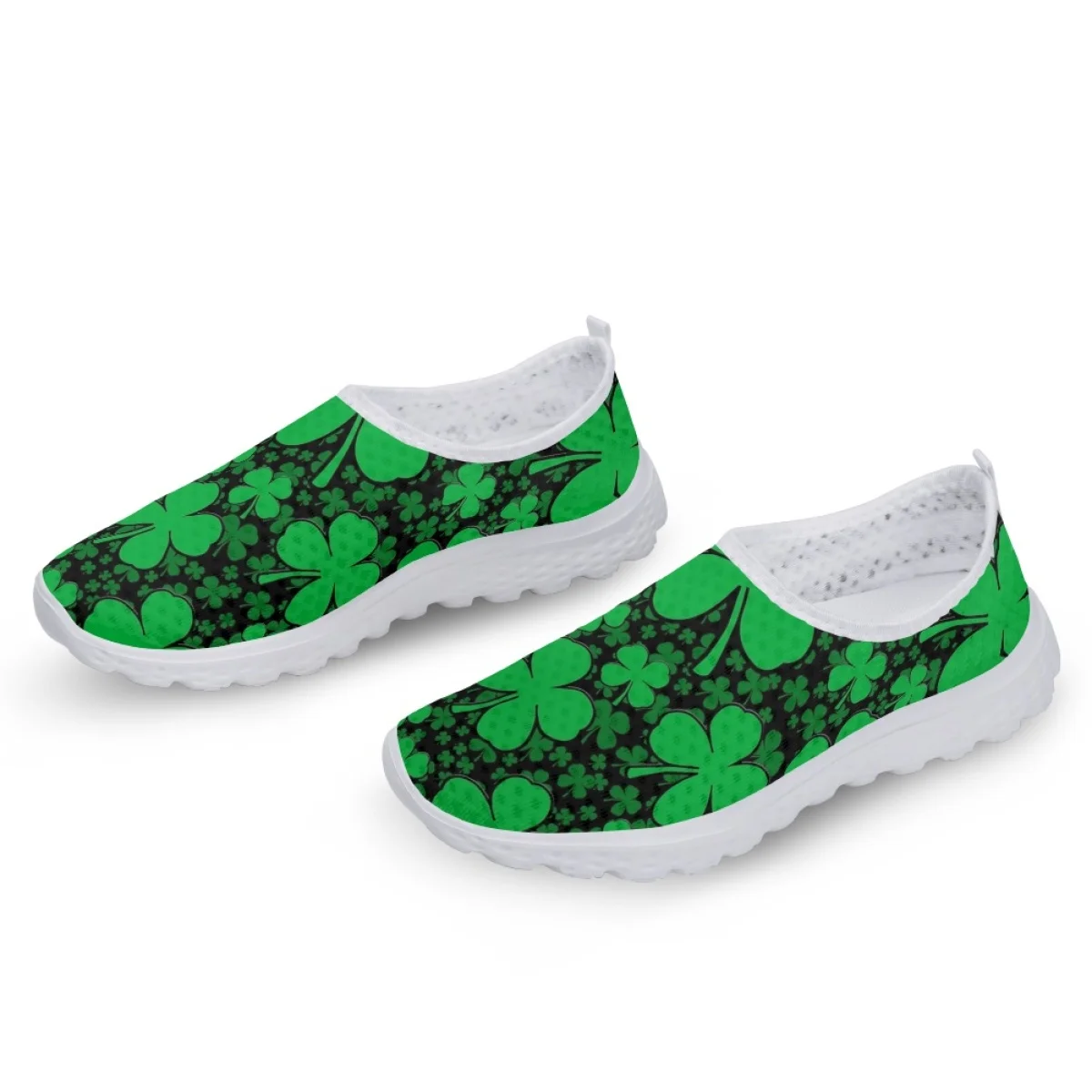 Nopersonality Happy Four Leaf Clover Ladies Shoes Casual Breathable Mesh Flat Sneakers Slip On Fashion Running Shoe Jogging
