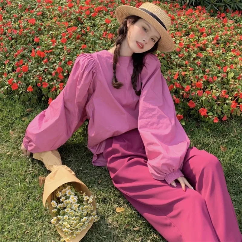 Женские рубашки и блузки Matakawa с пышными рукавами однотонные весенние осенние