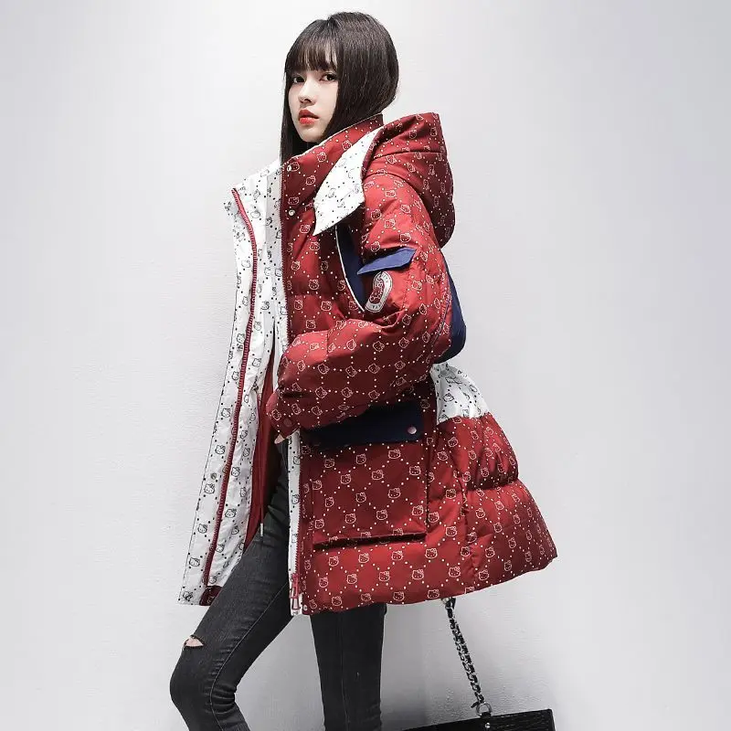 Winter Coat for Women Parkas Hooded Down Jacket New Warm Outerwear Korean Fashion Free Shipping Prints Tops