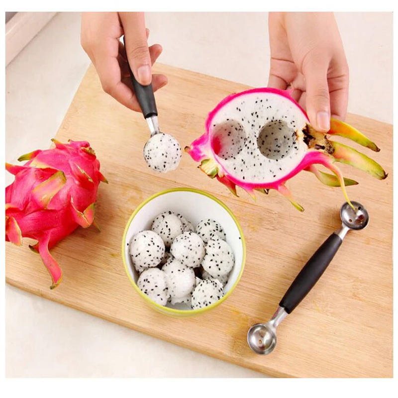 

Kitchen Double-headed Multi-function Stainless Steel Fruit Digger Fruit Ice Cream Platter Scoop Fruits Carved Spoon