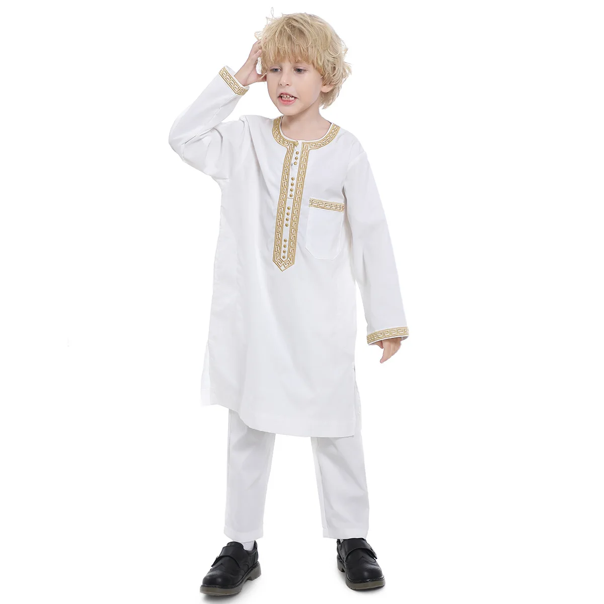 Muslim Fashion Boy Two-piece Set Pakistan Qamis Enfant Abayas Arabic Bonnet Homme Musulman Kaftan Ropa Islamica Hombre Islamic