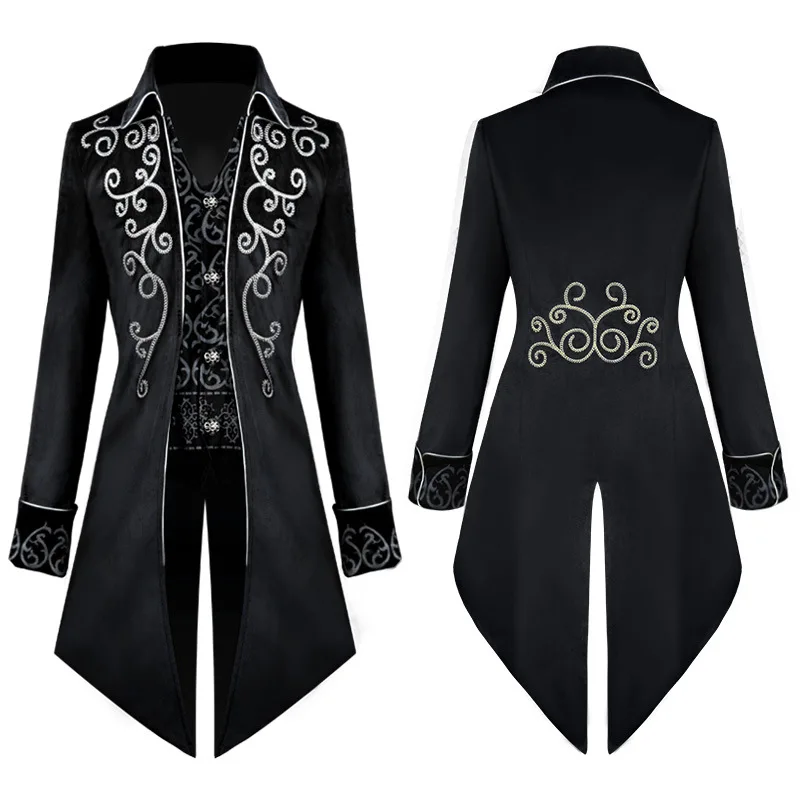 

Men Steampunk Vintage Tailcoat Jacket Gothic Medieval Victorian Frock Coat Uniform Halloween Cosplay Costume Party Tuxedo Coats