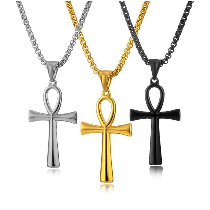 

Religion Egyptian Ankh Crucifix Necklaces Pendants Stainless Steel Symbol of Life Unisex Cross Necklaces Jewelry Gifts