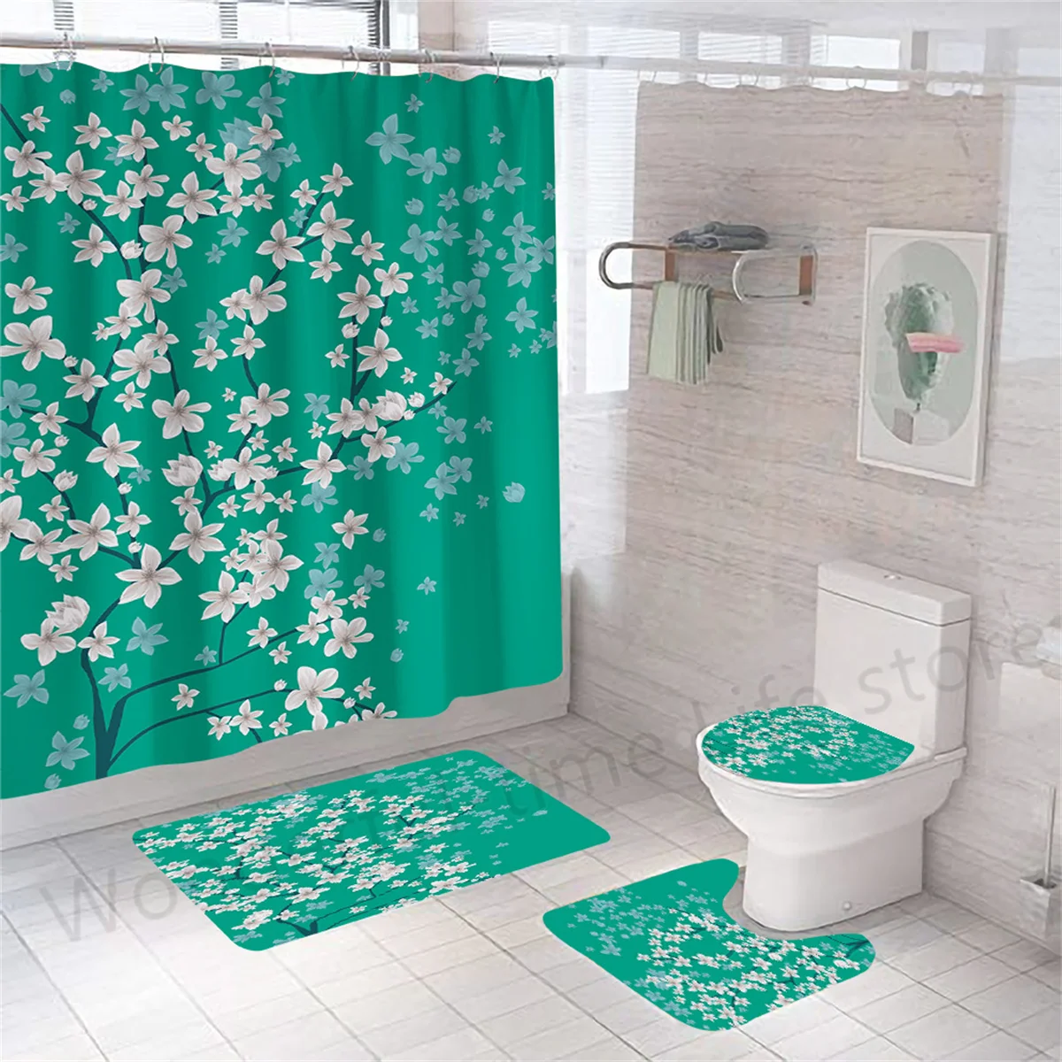 

Занавески для душа в китайском стиле с цветами и птицами, дерево, водонепроницаемая шторка для машинной стирки, декор для ванной комнаты с к...