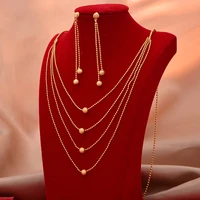 75cm ethiopian gold color bead jewelry set for women gold color cubic zirconia earrings middle eastern fashion jewelry set