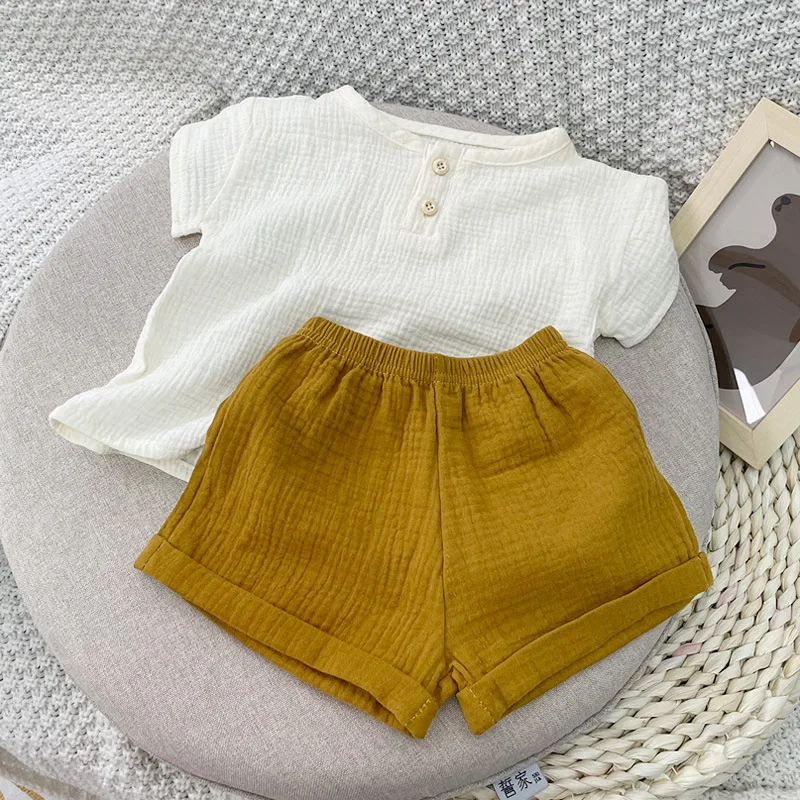 

Ins Nordic Style 2022 Summer Simple Line Baby Cotton Light Breathable Suit Boy Baby 2-piece Set
