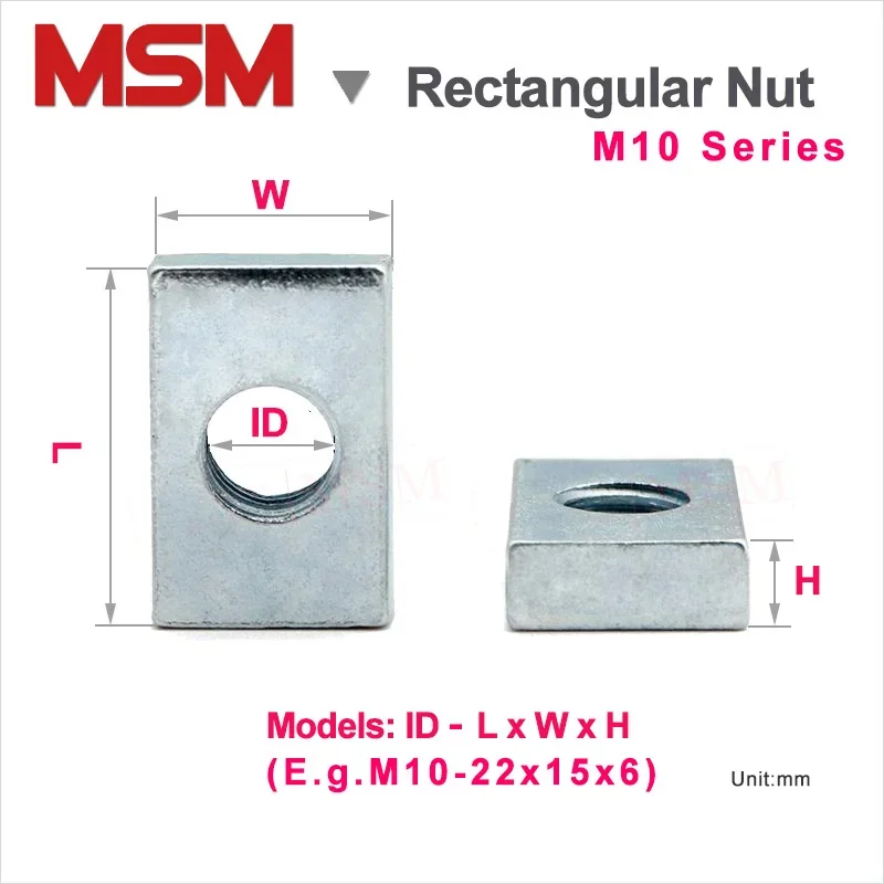

5 шт. прямоугольных гаек M10 из углеродистой стали
