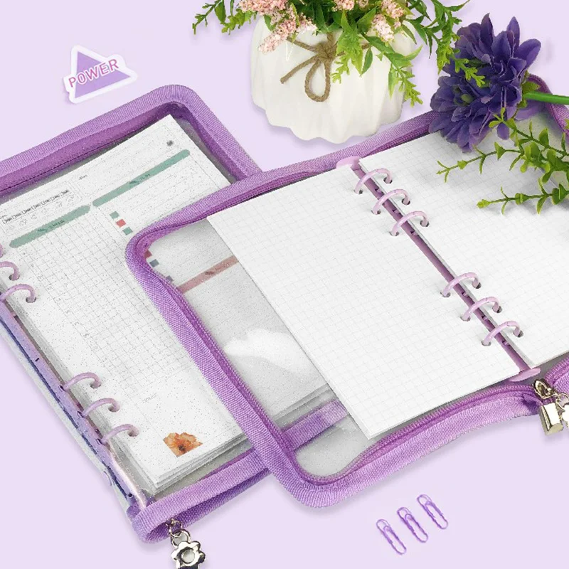 

Removable A5&A6 Star Chaser Ledger Loose-leaf Notebook Glossy Zipper Cover PVC Notebook Stationery Diary Notepad Office Planner