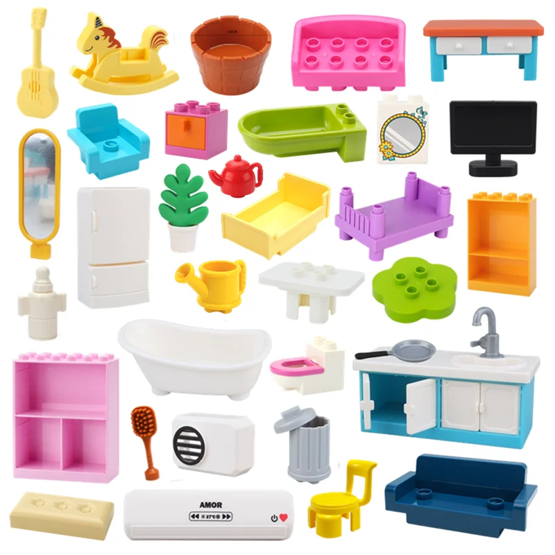 Большие строительные блоки, игровой дом, аксессуары для мебели, комнатная утварь, кровать, совместим с большими кирпичами, сборные игрушки, подарок для детей