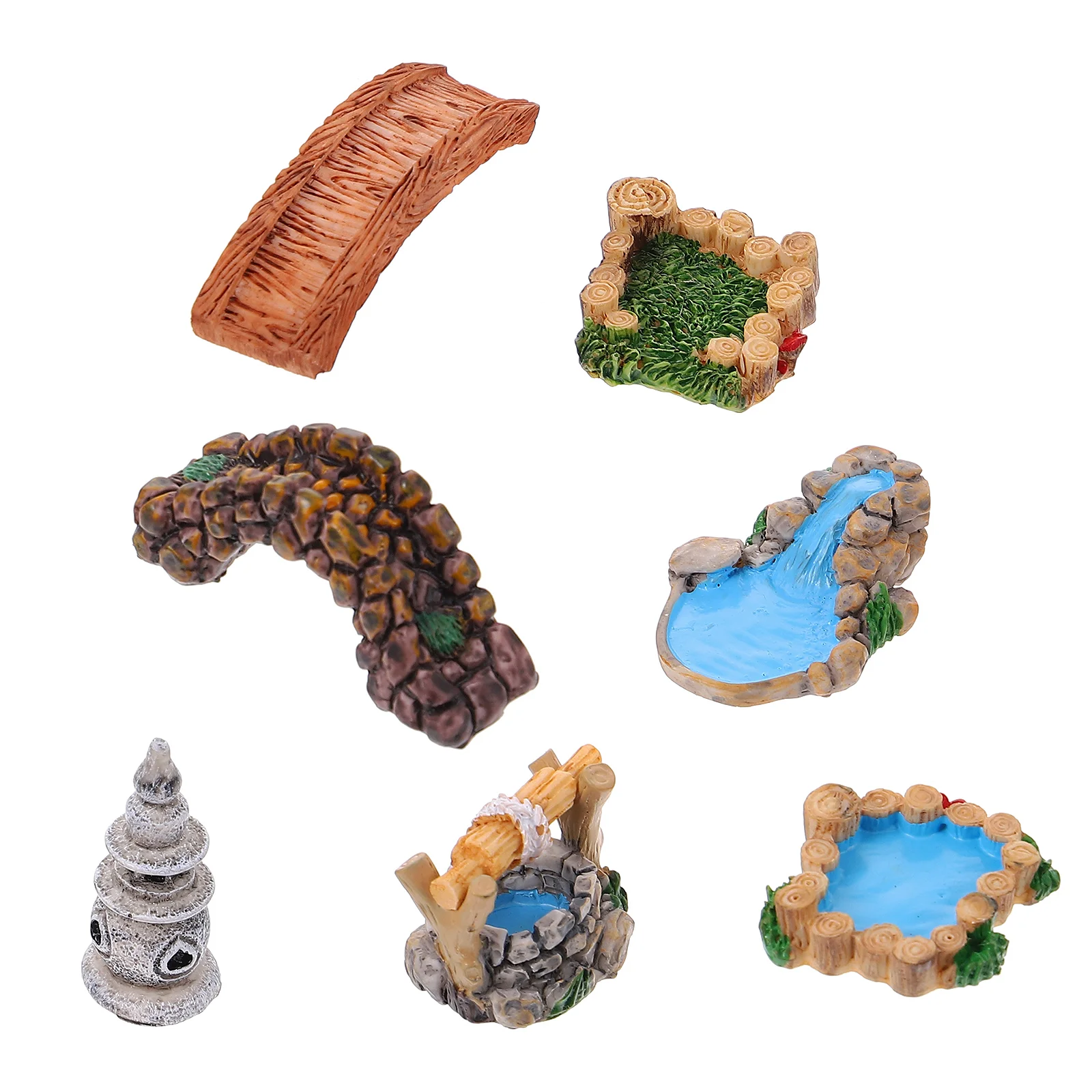 

7 Pcs Mushroom Decor Micro Landscape Ornament Retro Miniature Garden Decorations Bridge Resin Grass