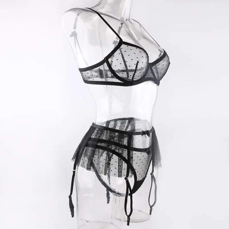 Бюстгальтер пуш-ап с принтом в горошек сетчатый женский комплект экзотического