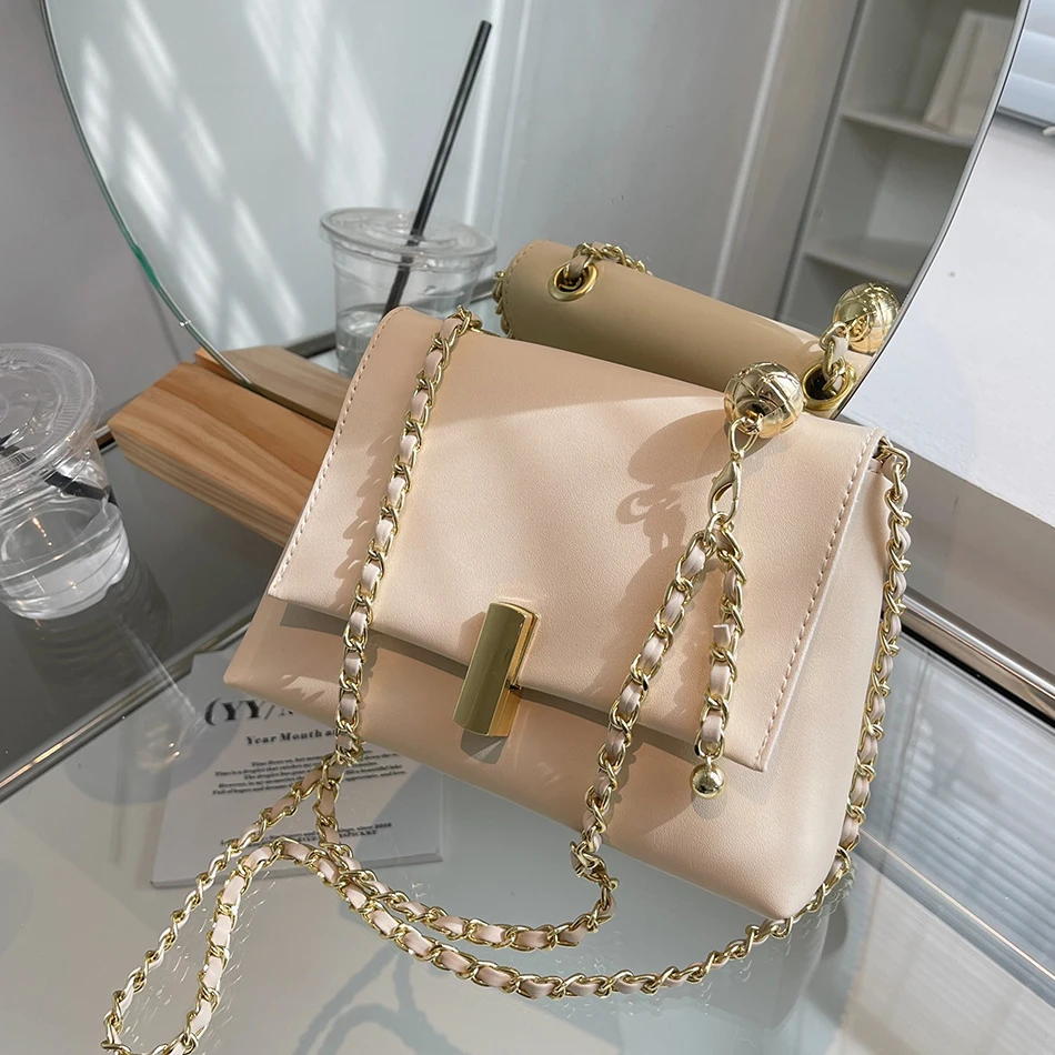 

New Women 2022 Trend Fashion Shoulder Bag Quality PU Leather Crossbody Bag with Chain Shoulder Strap Bag for Lady Causal Handbag