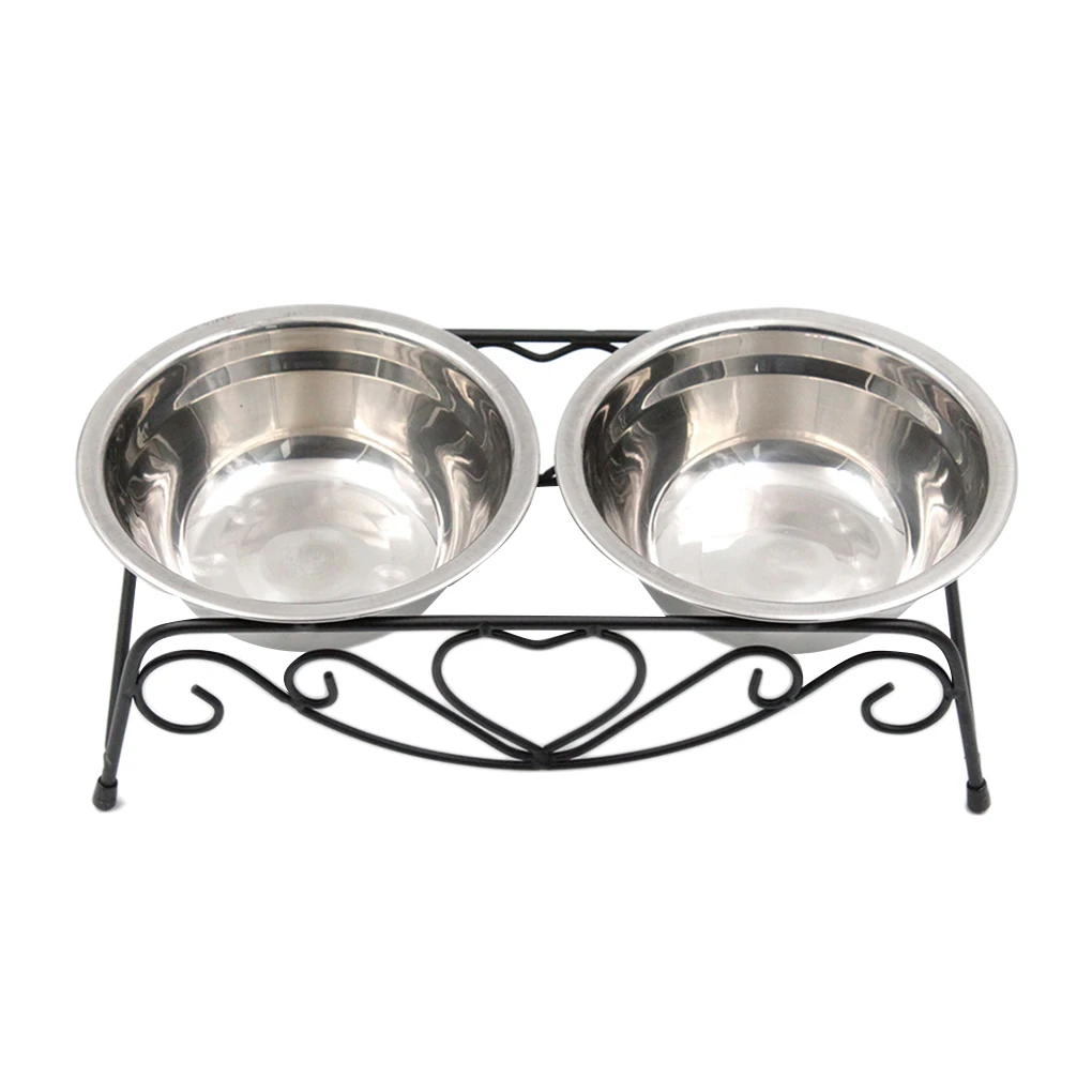 

Vintage Pets Feeding Bowl Stand Stainless Steel Double Food Bowls Holder Rack Pets Supplies